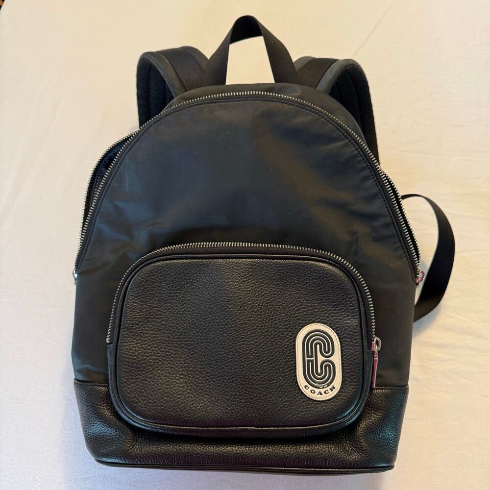 Coach | Court Daily Backpack Medium | Black Nylon Leather Trim | Floral Lining